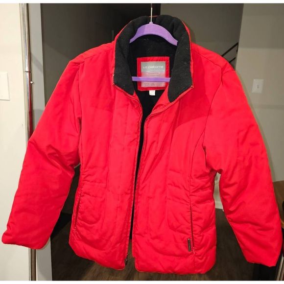 Women’s Liz Claiborne Red Feather & Down Jacket Size  L - Picture 1 of 12